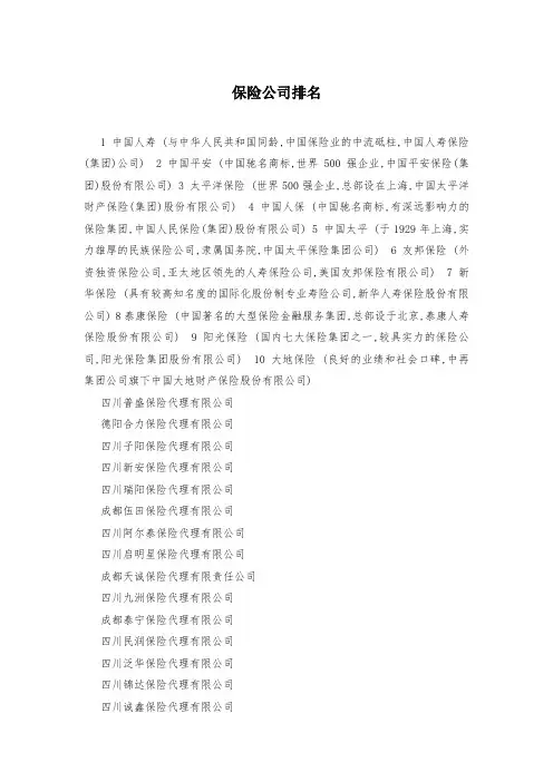 保险公司排名