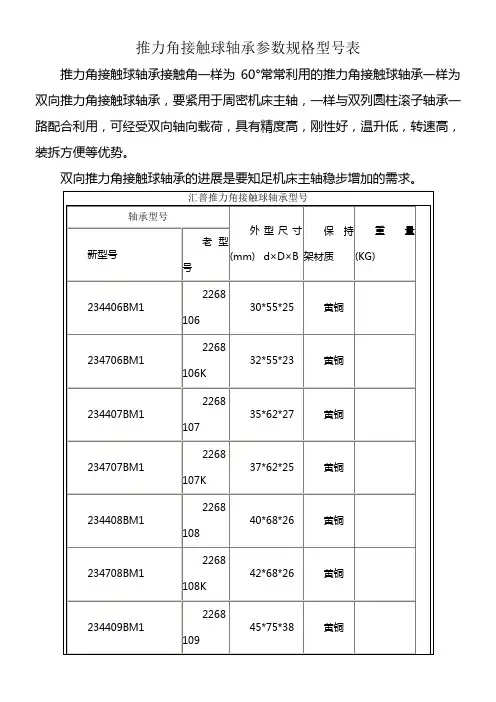 推力角接触球轴承参数规格型号表