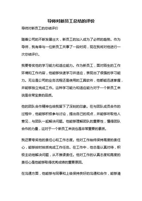 导师对新员工总结的评价