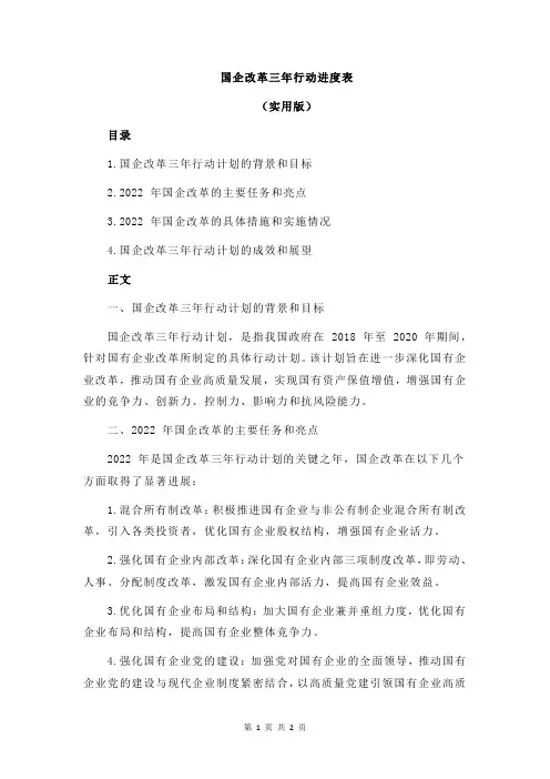 国企改革三年行动进度表
