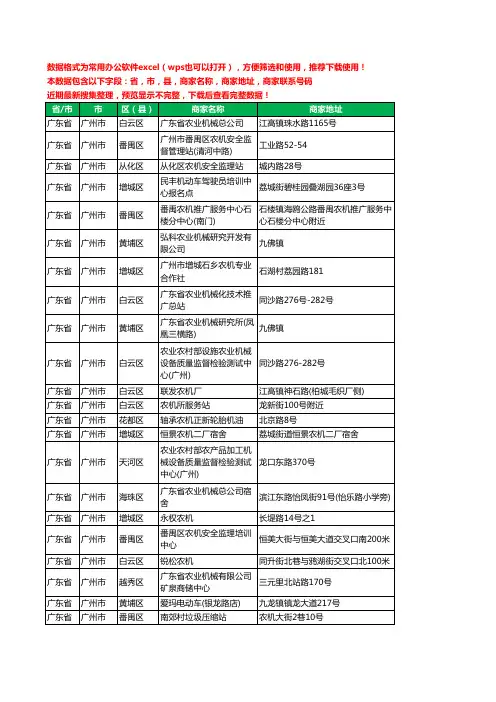 2020新版广东省广州市农机工商企业公司商家名录名单黄页联系电话号码地址大全211家
