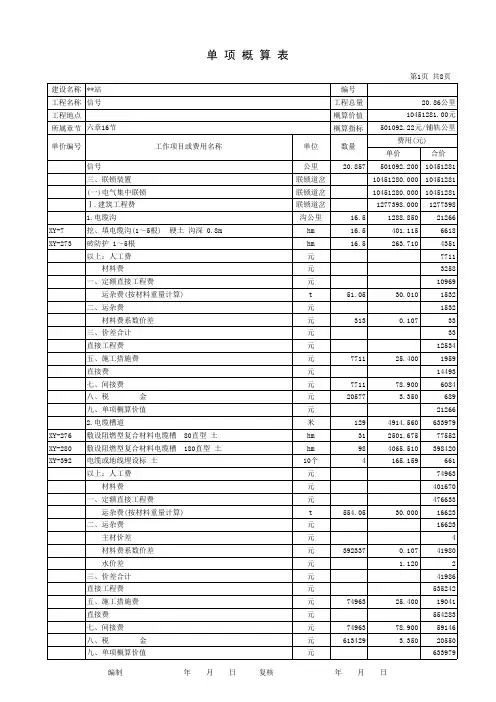 岳阳站—单项概算表