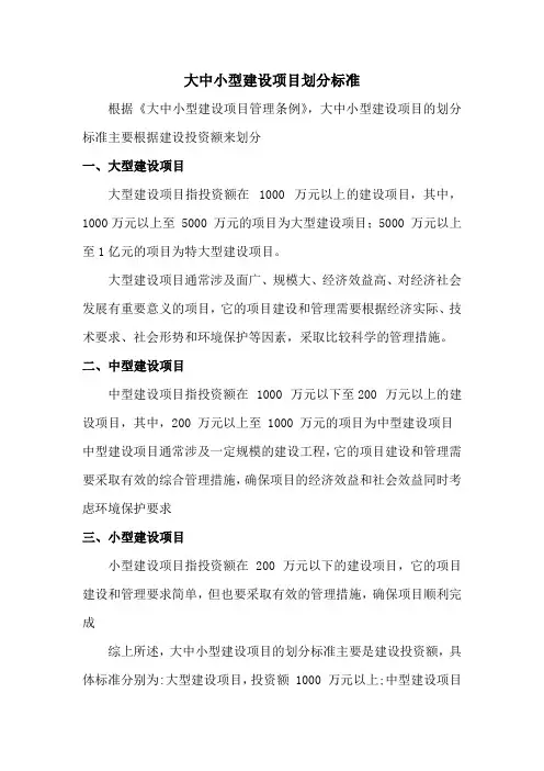 工程大中型项目划分标准