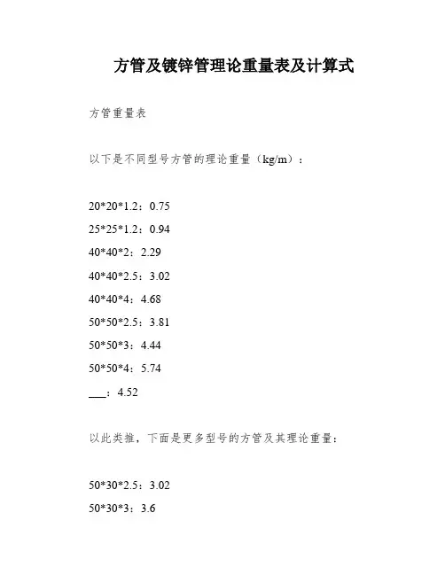 方管及镀锌管理论重量表及计算式