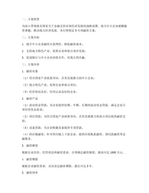 银行专项融资方案范本