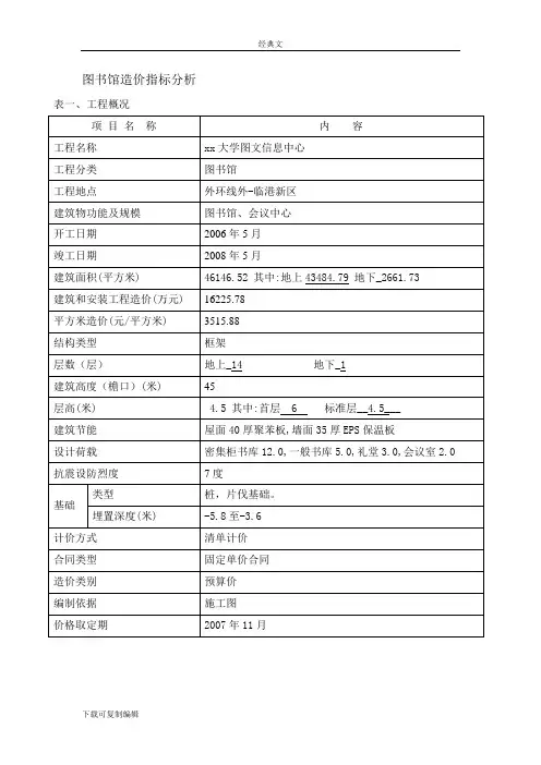 图书馆造价指标分析2008
