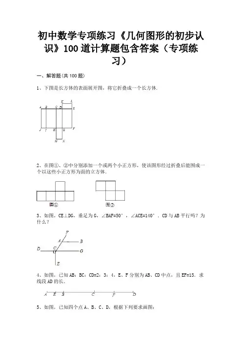 初中数学专项练习《几何图形的初步认识》100道计算题包含答案(专项练习)审定版