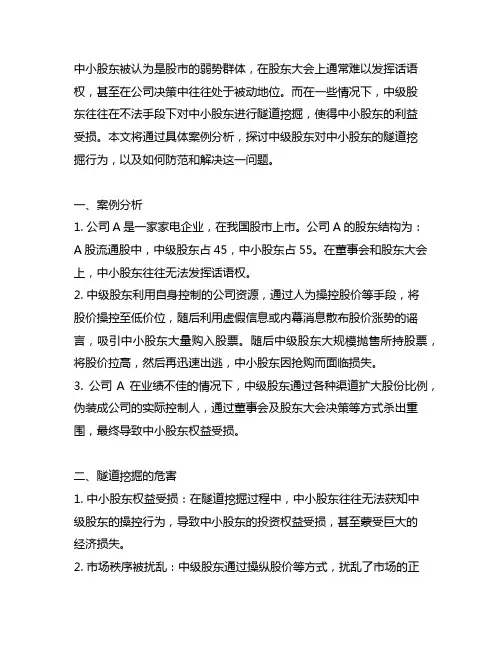 中级股东对中小股东的隧道挖掘案例