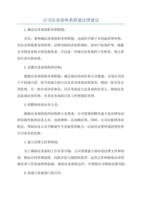 公司法务部体系搭建法律建议