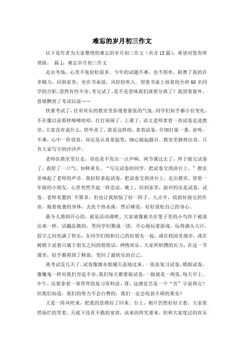 难忘的岁月初三作文