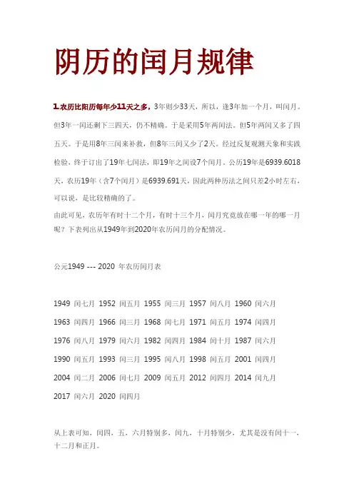 阴历的闰月有规律
