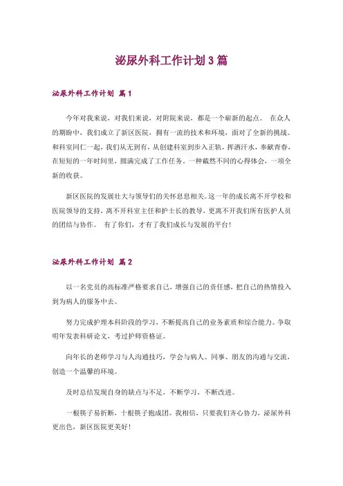 2024年泌尿外科工作计划3篇