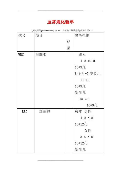 血常规化验单