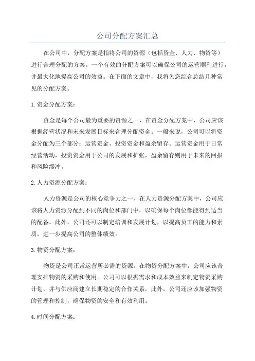 公司分配方案汇总