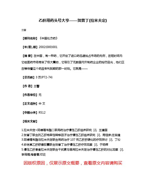 乙肝用药头号大亨——贺普丁(拉米夫定)