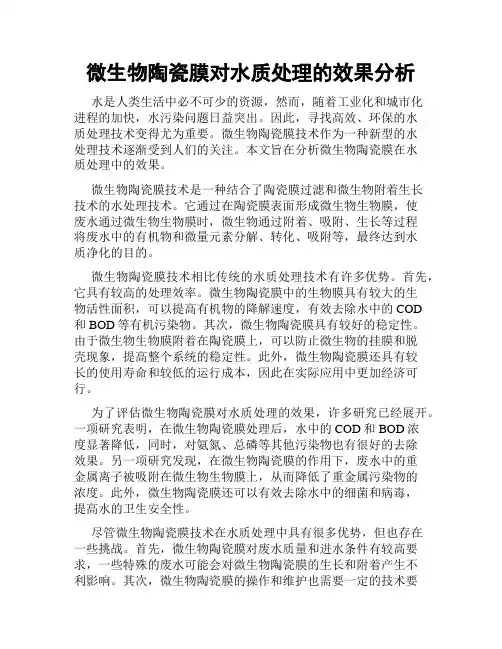 微生物陶瓷膜对水质处理的效果分析