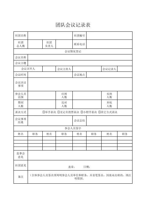 团队会议记录表