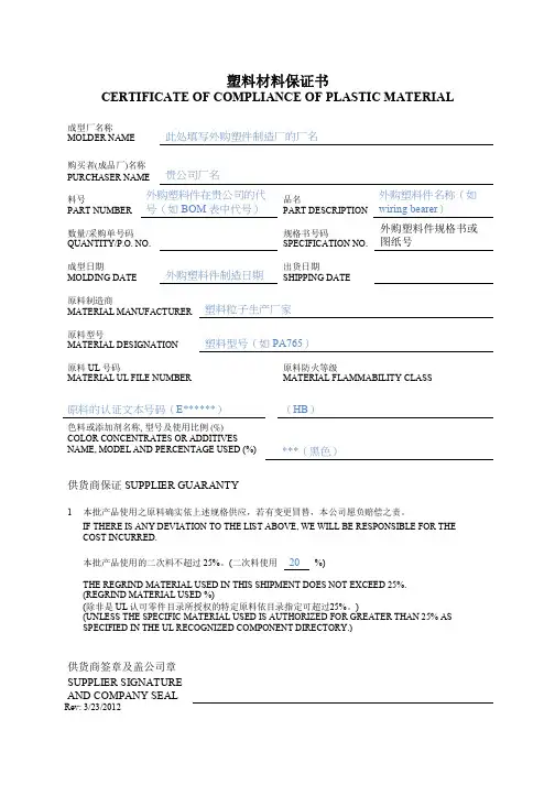 CoC for plastic-s_UL塑料材料保证书