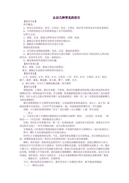 四年级科学下册4.2《认识几种常见的岩石》教案教科版