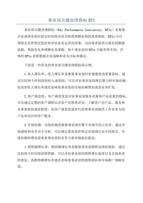 事业部关键业绩指标KPI