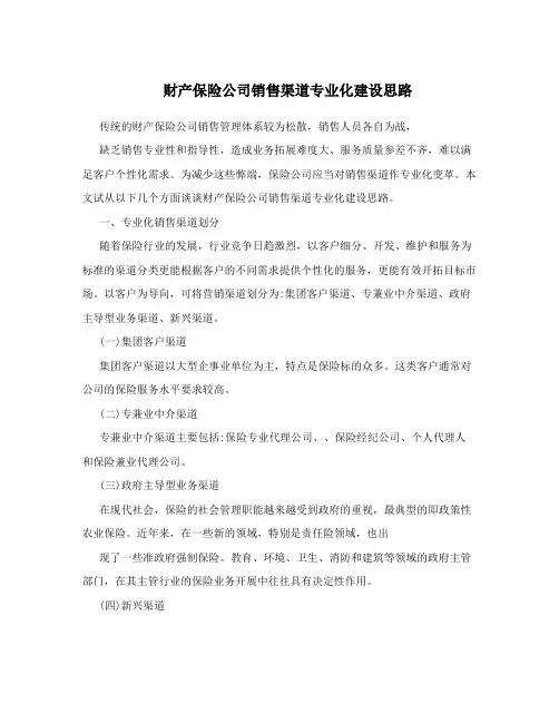 财产保险公司销售渠道专业化建设思路