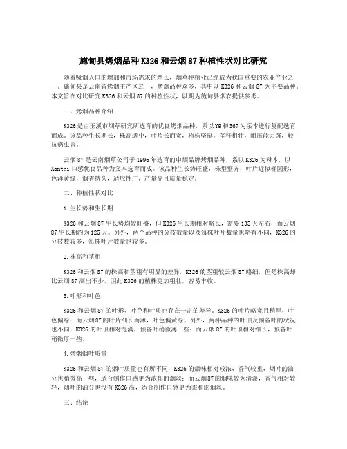 施甸县烤烟品种K326和云烟87种植性状对比研究