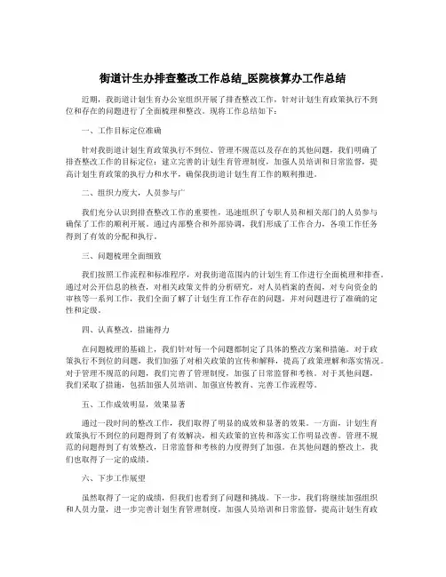 街道计生办排查整改工作总结_医院核算办工作总结