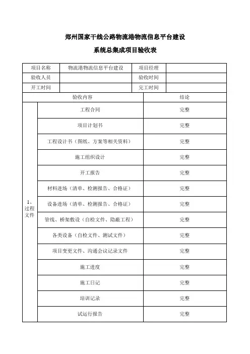 系统集成项目验收表