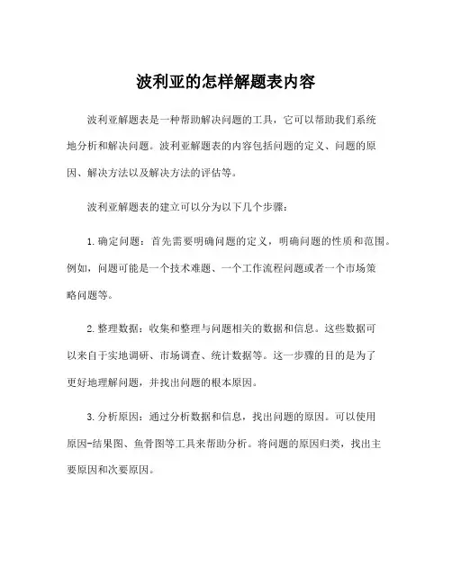 波利亚的怎样解题表内容