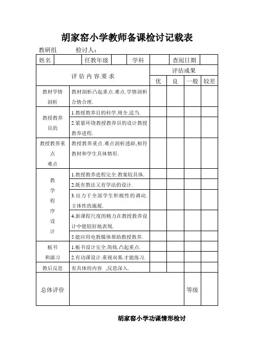 教师备课检查记录表