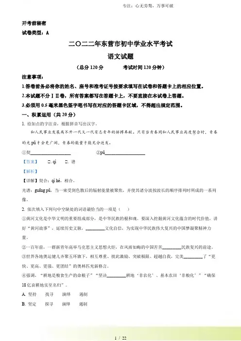 解析：2024年山东省东营市中考语文真题(解析版)