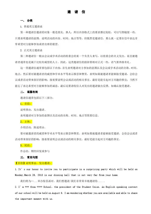 2020年高考英语书面表达专项训练07邀请信万能句式和模板