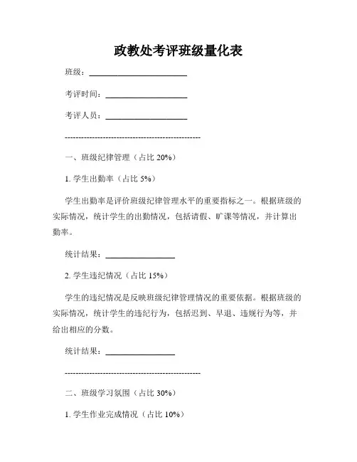 政教处考评班级量化表