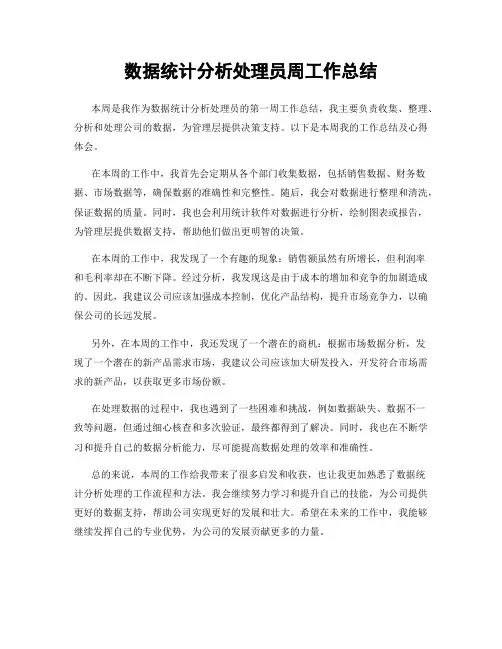 数据统计分析处理员周工作总结