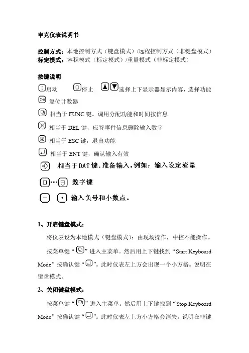 申克仪表简单说明书