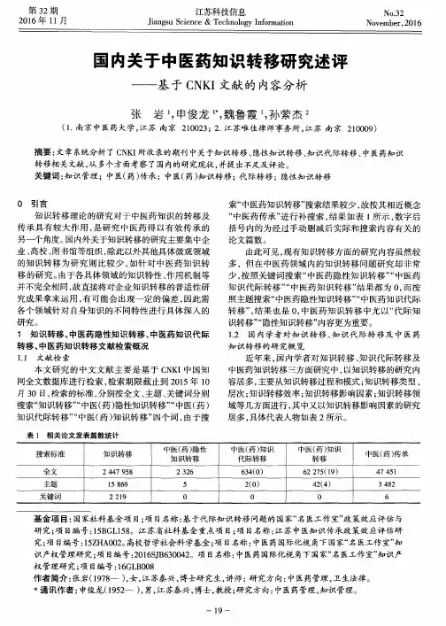 国内关于中医药知识转移研究述评——基于CNKI文献的内容分析