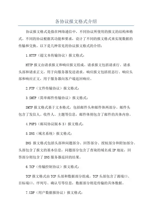 各协议报文格式介绍
