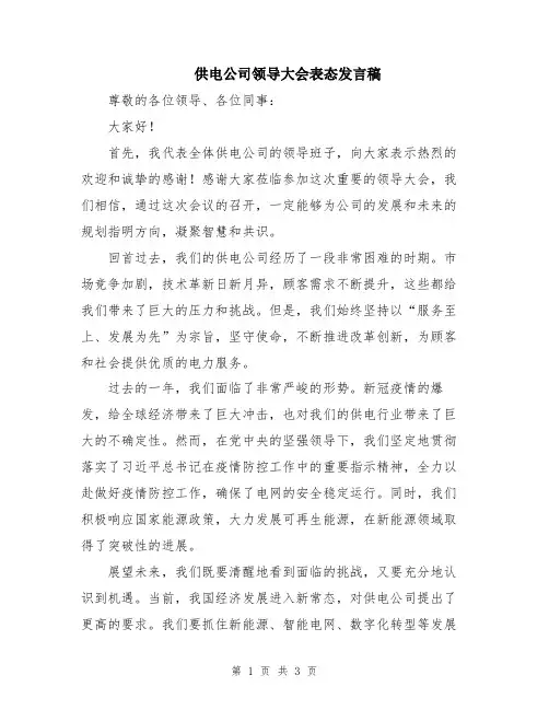 供电公司领导大会表态发言稿