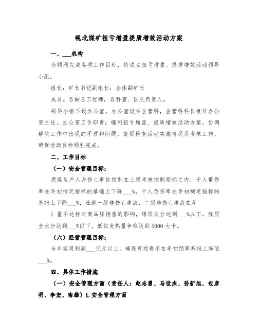 砚北煤矿扭亏增盈提质增效活动方案（二篇）