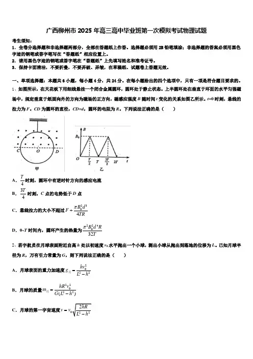 广西柳州市2025年高三高中毕业班第一次模拟考试物理试题含解析