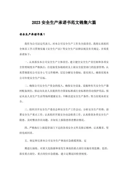 2023安全生产承诺书范文锦集六篇