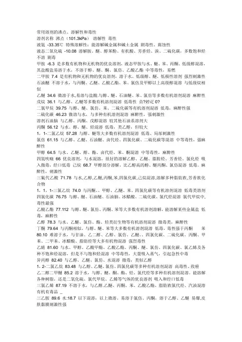 常用溶剂的沸点