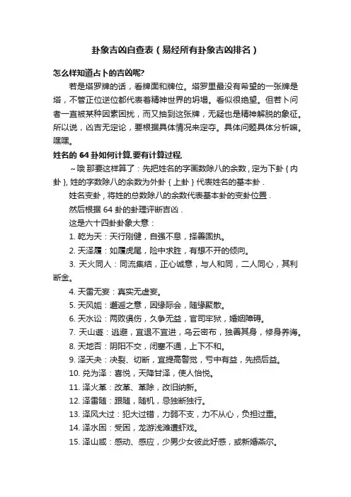 卦象吉凶自查表（易经所有卦象吉凶排名）