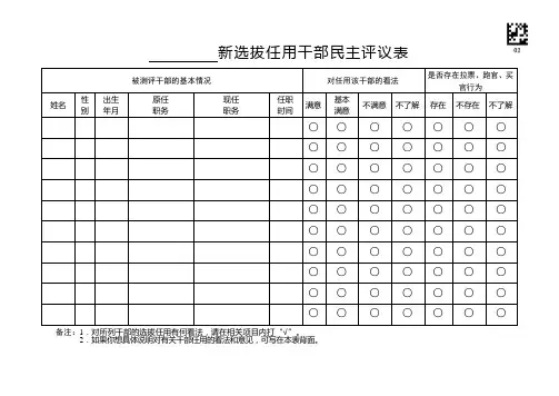 新选拔任用干部民主评议表