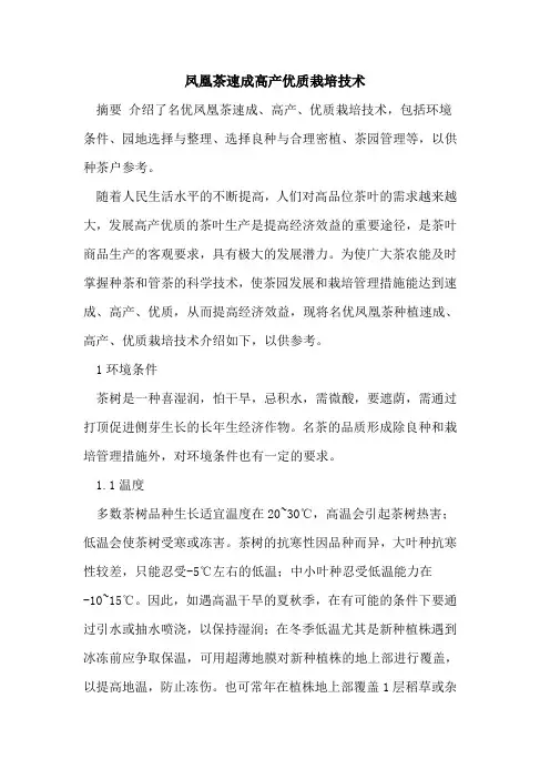 凤凰茶速成高产优质栽培技术