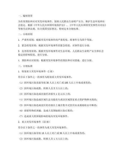 突发环境应急预案分级标准