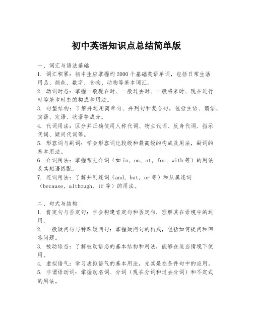 初中英语知识点总结简单版