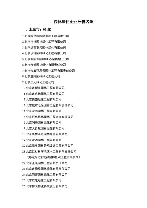 园林绿化企业分省名录
