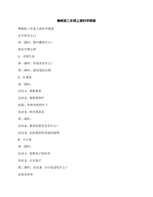 粤教版三年级上册科学教案