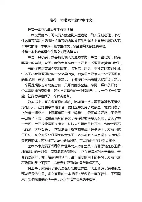 推荐一本书六年级学生作文